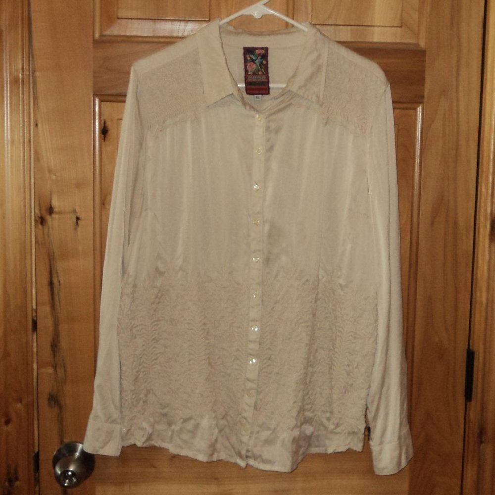 johnny was silk embroidered button up top